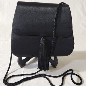 La Regale Women's Black Handmade Satin Tasseled Crossbody Clutch Evening Classic